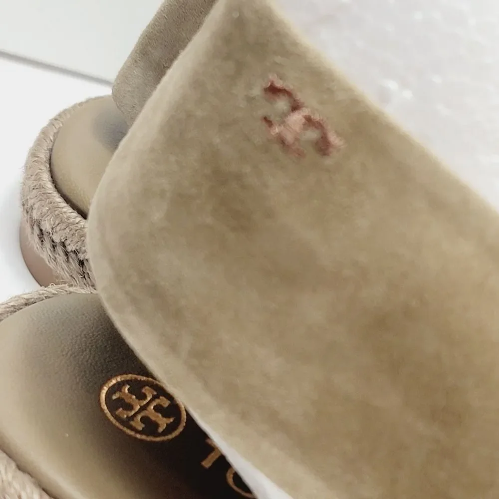 NEW Tory Burch Neutral Suede Gathered Slingback Strap WInd Size 10